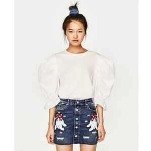Zara Disney Minnie Mouse denim mini skirt buttons glove hands xs extra small